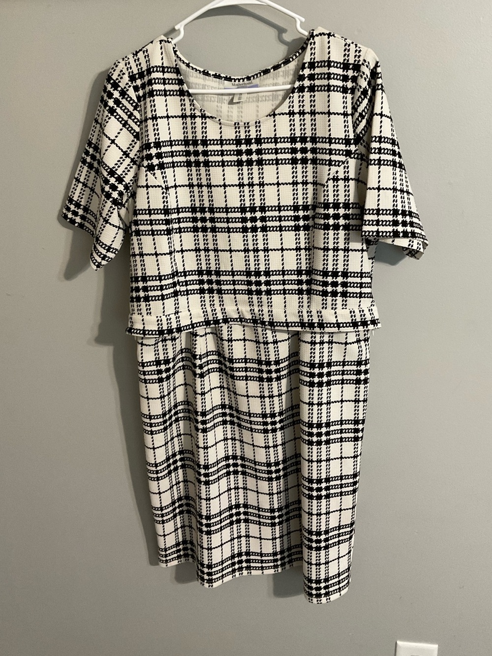 Motherhood Maternity Nursing Black and White Plaid Maternity Dress - XL